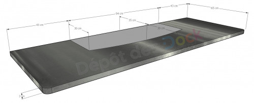 Comptoir Bar 180 cm en pin massif avec plateau en Zinc acier