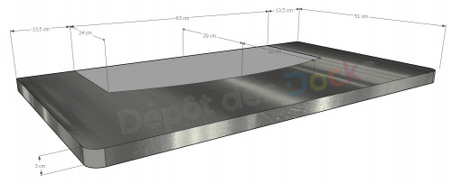 Comptoir Bar 90 cm en pin massif avec Plateau en acier Zingué