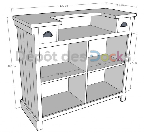 Comptoir Bar en pin Massif - 120x51x107cm