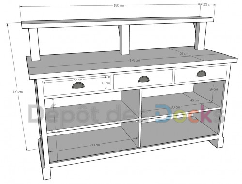 Comptoir Banque d'accueil en pin massif - 180x68x120cm