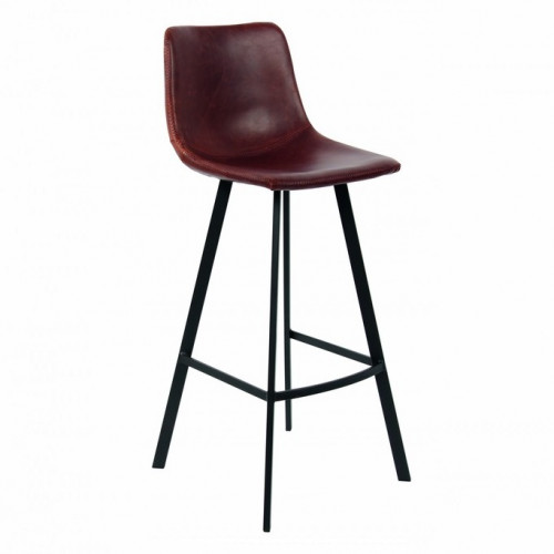 Tabouret de bar avec dossier style industriel assise simili cuir brun pieds métal noir - H98 cm