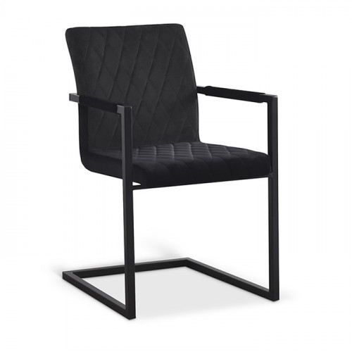 Chaise à accoudoirs de style industriel tissu velours noir pieds métal noir - 54x62x87 cm