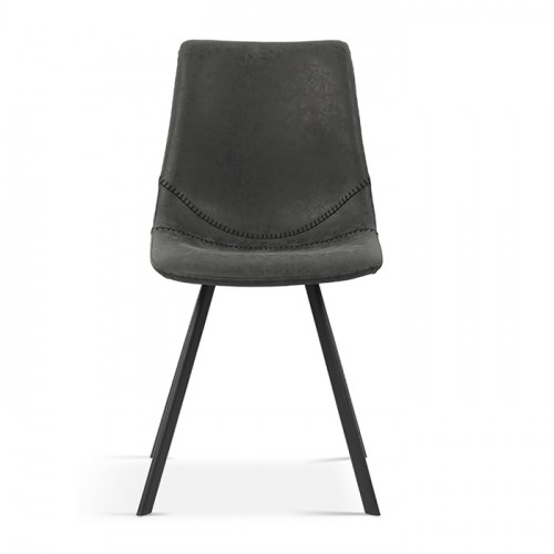 Chaise de style industriel assise simili cuir noir pieds métal noir - 44x57x84 cm