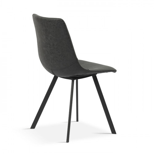 Chaise de style industriel assise simili cuir noir pieds métal noir - 44x57x84 cm