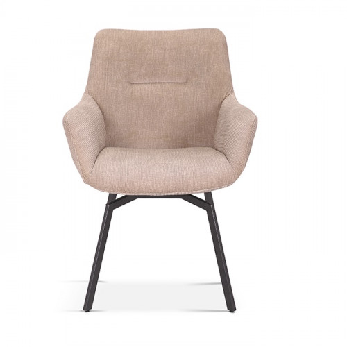 Chaise de style industriel assise pivotante 360° Velours côtelé Beige pieds métal noir- 63x63x84 cm