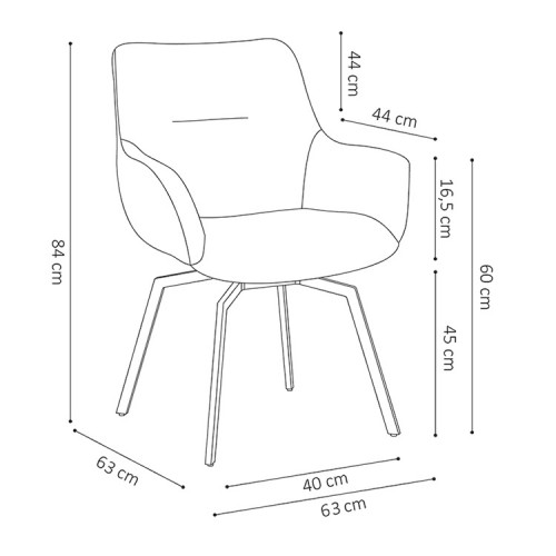 Chaise de style industriel assise pivotante 360° Velours côtelé Beige pieds métal noir- 63x63x84 cm