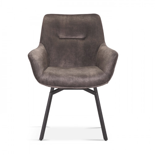 Chaise de style industriel assise pivotante 360° Velours taupe pieds métal noir- 63x63x84 cm