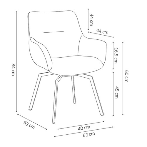 Chaise de style industriel assise pivotante 360° Velours taupe pieds métal noir- 63x63x84 cm