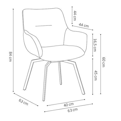 Chaise de style industriel assise pivotante 360° Velours côtelé orange pieds métal noir- 63x63x84 cm