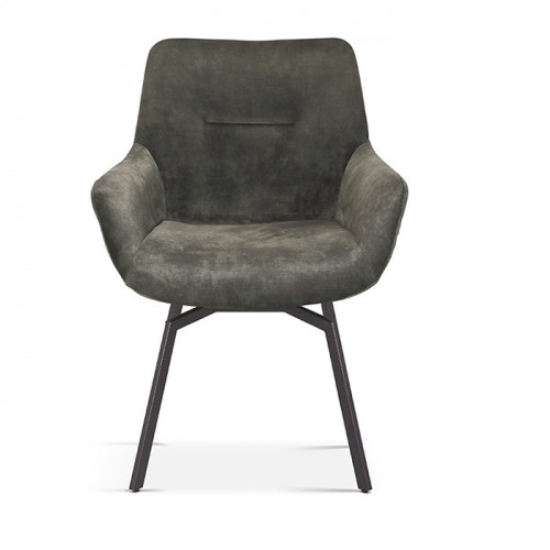 Chaise de style industriel assise pivotante 360° Velours vert pieds métal noir- 63x63x84 cm