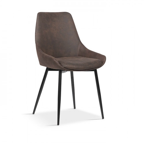 Chaise de style industriel tissu microfibre façon cuir vieilli pieds métal noir - 49x61x86 cm