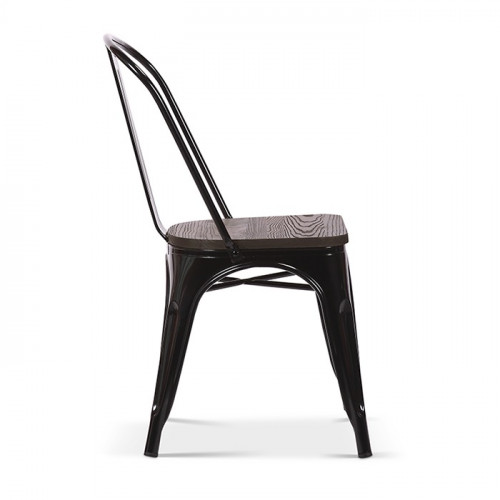 chaise de style industriel en acier noir assise en orme foncé - 44x51x84 cm
