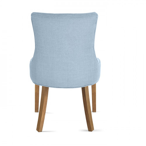 chaise de style chesterfield tissu bleu pieds en bois exotique naturel brossé - 57x60x93 cm