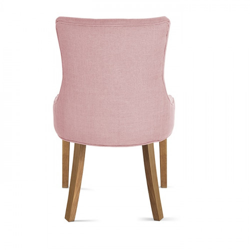 chaise de style chesterfield tissu rose pieds en bois exotique naturel brossé - 57x60x93 cm