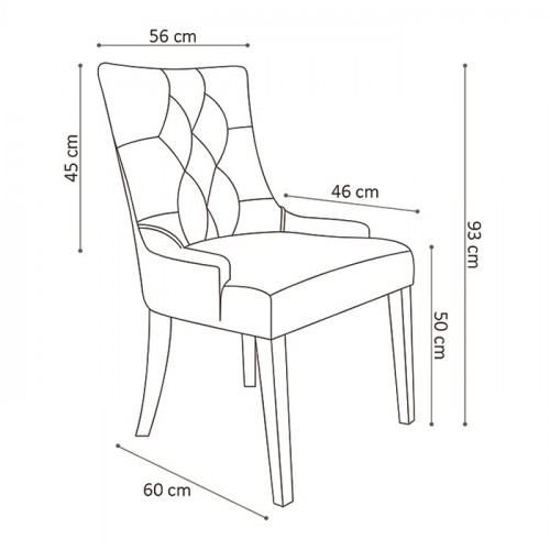 chaise de style chesterfield tissu sable pieds en bois exotique naturel brossé - 57x60x93 cm