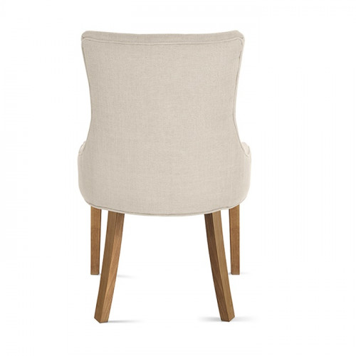 chaise de style chesterfield tissu sable pieds en bois exotique naturel brossé - 57x60x93 cm