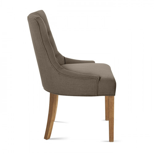 chaise de style chesterfield tissu taupe pieds en bois exotique naturel brossé - 57x60x93 cm