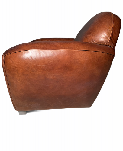 Fauteuil Club Vintage en cuir de vachette couleur cigare