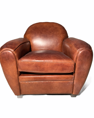 Fauteuil Club Vintage en cuir de vachette couleur cigare