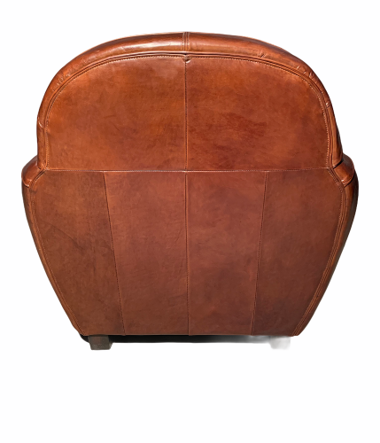 Fauteuil Club Vintage en cuir de vachette couleur cigare