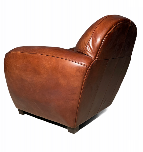Fauteuil Club Vintage en cuir de vachette couleur cigare