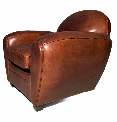 Fauteuil Club Vintage en cuir de vachette couleur cigare