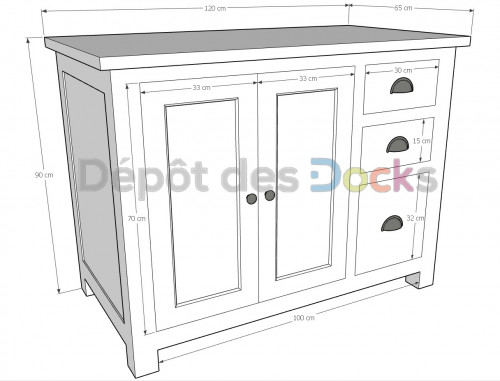 Meuble bas de cuisine ROMANE - 120x65x90 cm