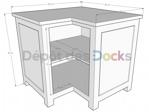 Meuble bas d'angle de cuisine ROMANE - (98+98)x65x90 cm