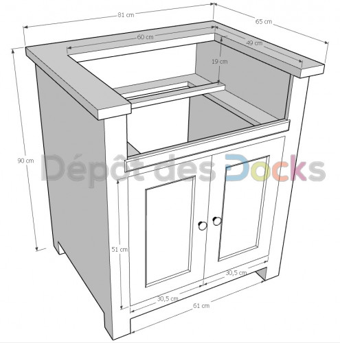 meuble de cuisine ROMANE avec evier timbre intégré - 81x65x90 cm