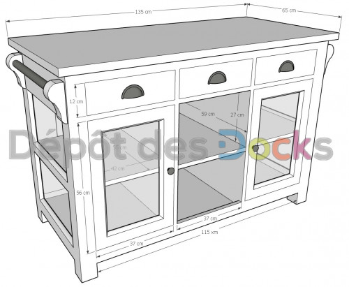 Ilot central de cuisine ROMANE - 135x65x90 cm