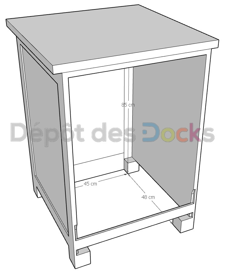 Meuble Lave vaisselle encastrable en bois Massif ROMANE - 65x65x90cm -  Dépôt des Docks