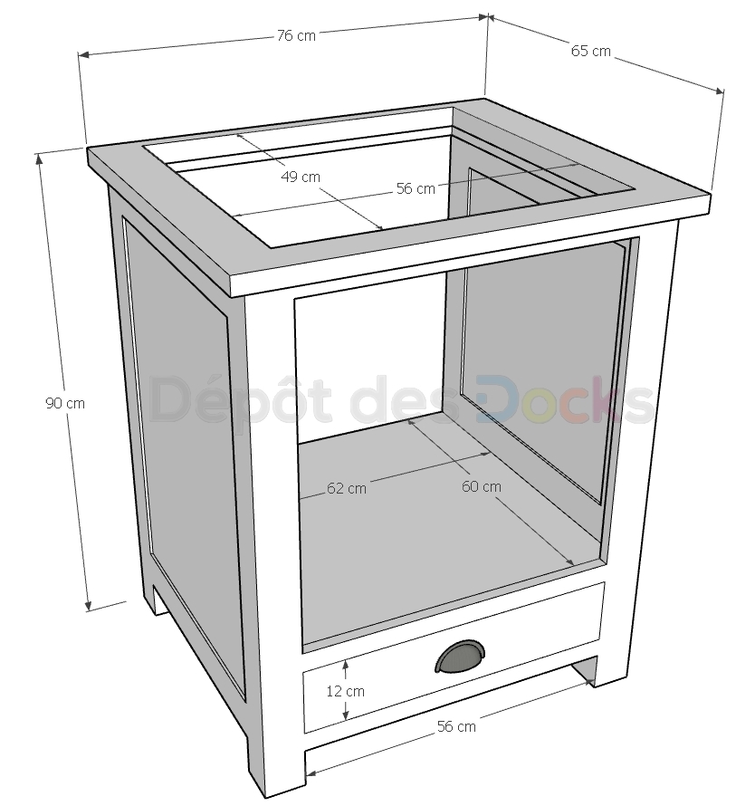 Meuble cuisine pour four encastrable - ROMANE - 76x65x90 cm