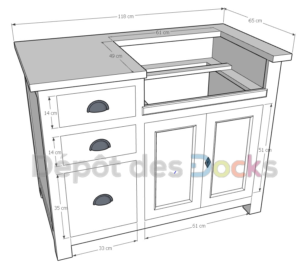 Meuble bas de cuisine ROMANE - 100x65x90 cm - Dépôt des Docks